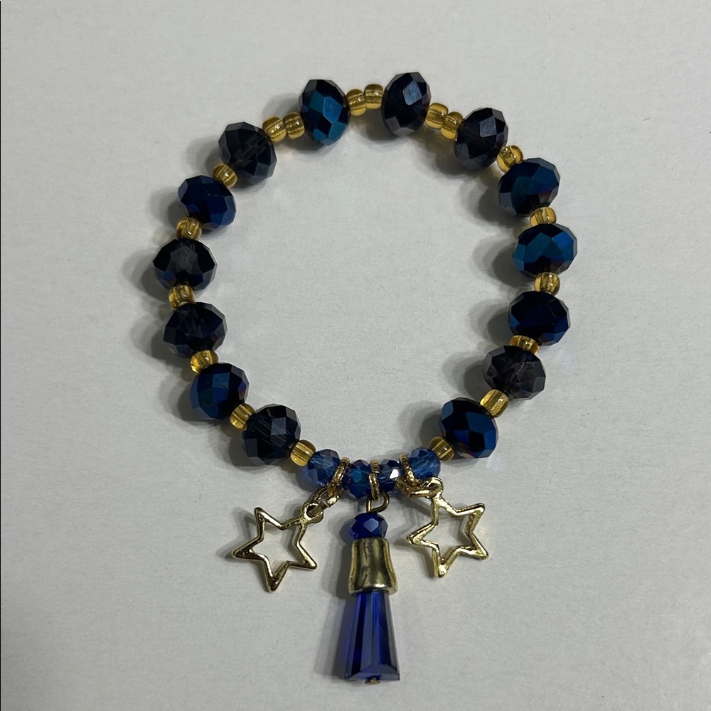 Elegant Blue and Gold Beaded Bracelet